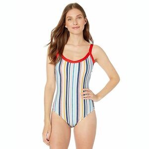 New! SPLENDID Women's Gray Malin Collab Stripe One-Piece Swimsuit Bathing Suit